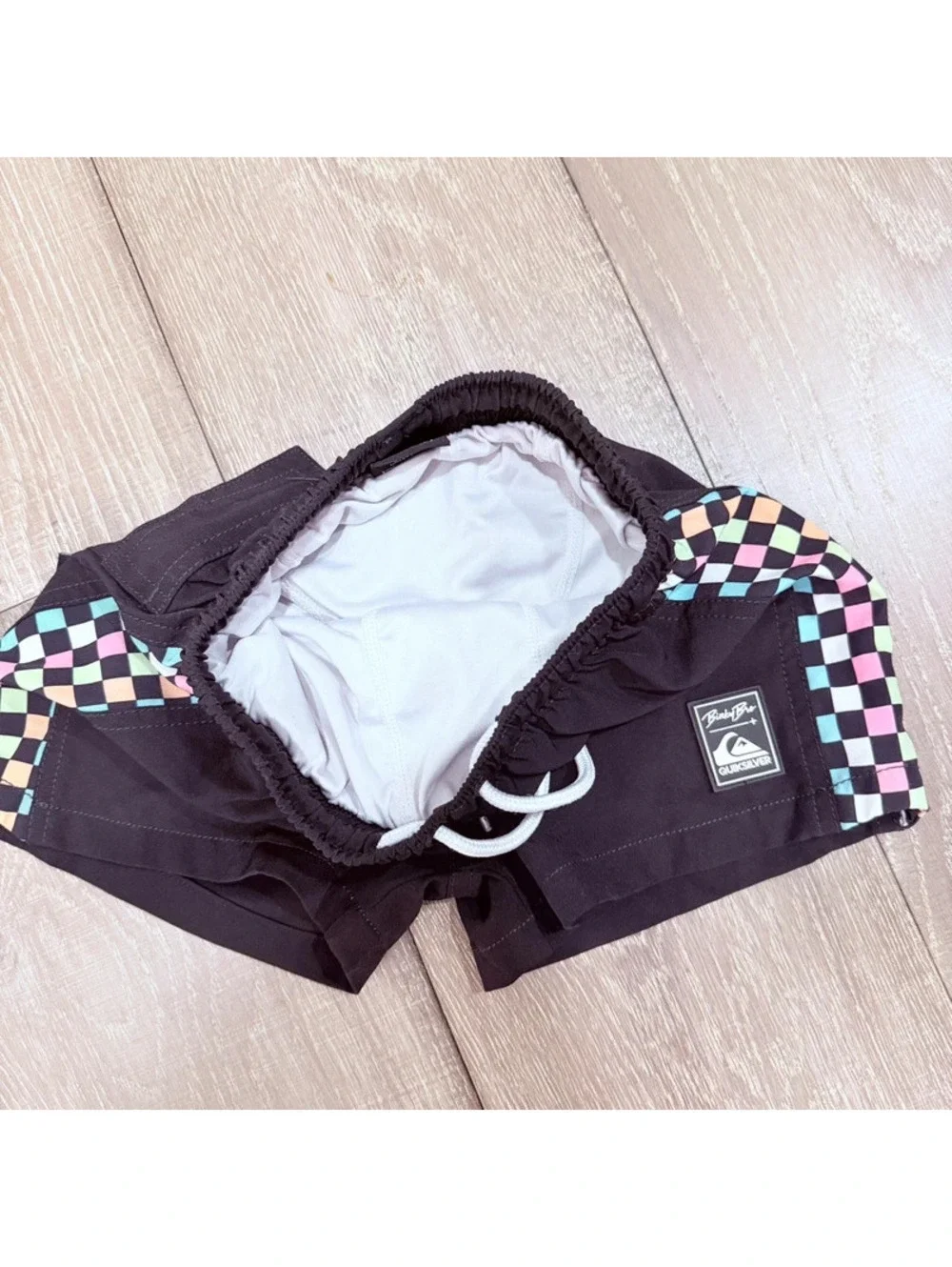 Binky bro x quicksilver black checkered swim trunks